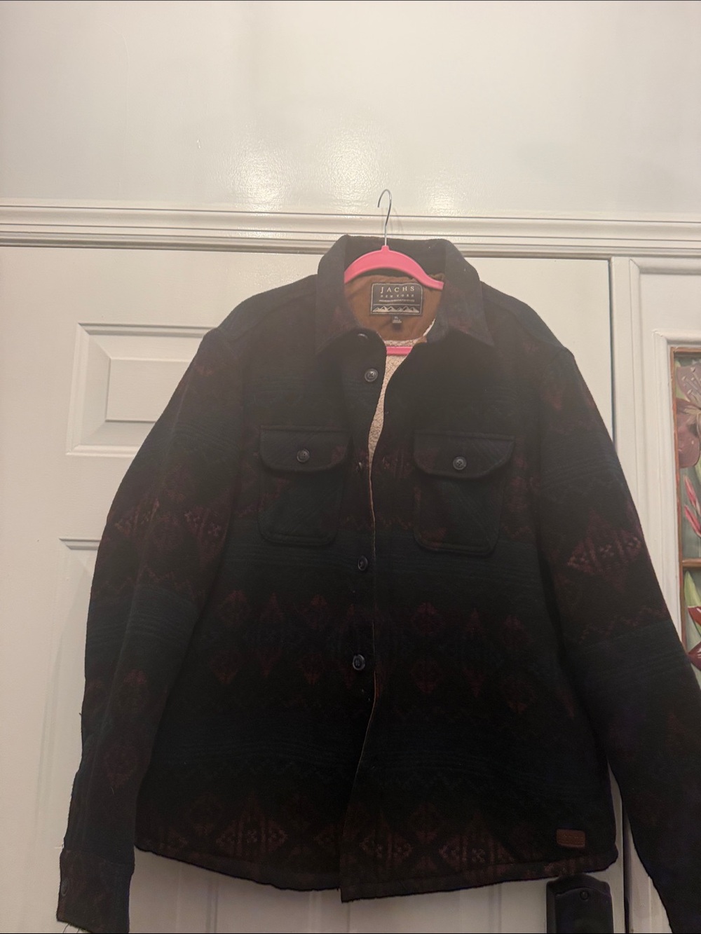 Jachs Men's Black Jacket with Subtle Maroon Pattern